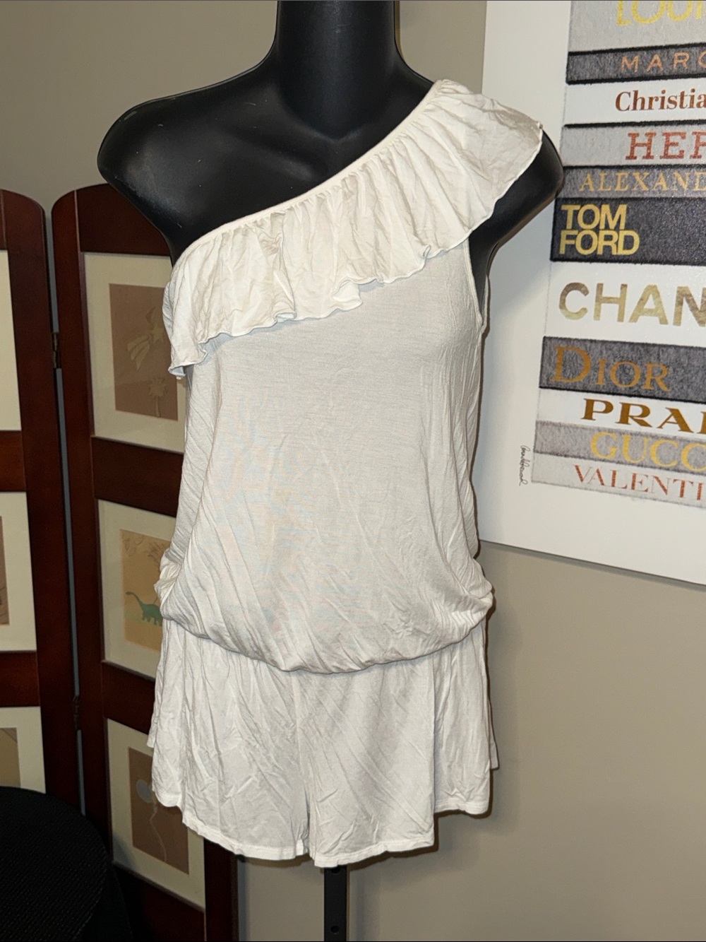 Victoria's Secret White One-Shoulder Ruffle Romper